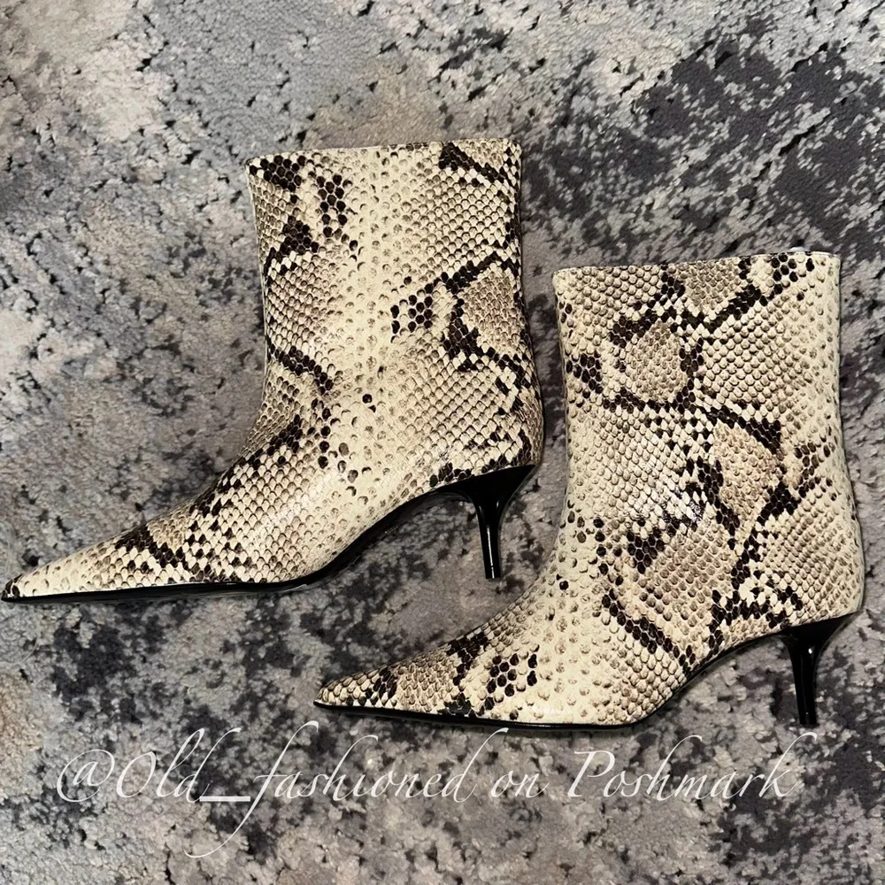 SCHUTZ Frances Pointed Toe Booties - Beige Snake